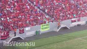 Бразильские футбольные болельщики вывесили на трибуне флаг Новороссии и баннер в поддержку ДНР