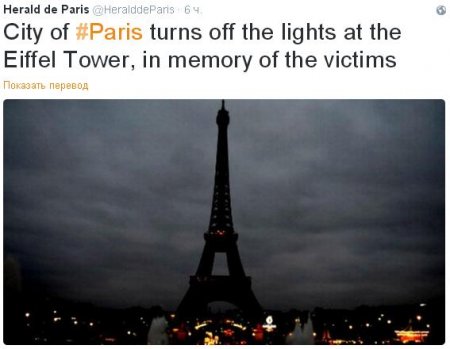 В Париже отключили освещение на Эйфелевой башне (ФОТО)