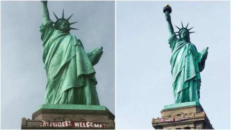 На статую Свободы в США повесили антитрамповский плакат (ФОТО)