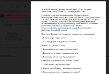 Украинские чиновники придумали список речёвок для марша в вышиванках