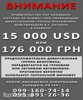 ЛНР объявляет награду за поимку или ликвидацию диверсантов