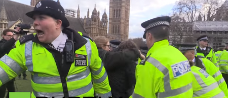 Видео задержания за беспорядки на митинге против Кэмерона в Лондоне