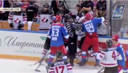 Массовая драка сборных России и Канады по хоккею