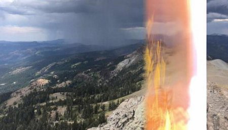 Турист сфотографировал ударившую в него в горах молнию