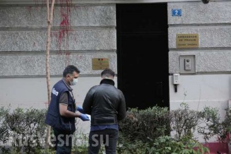Посольство Франции в Афинах облили краской из-за ударов по Сирии (ФОТО)