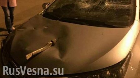 «Украинский берсерк» изрубил топором машину полиции (ВИДЕО)