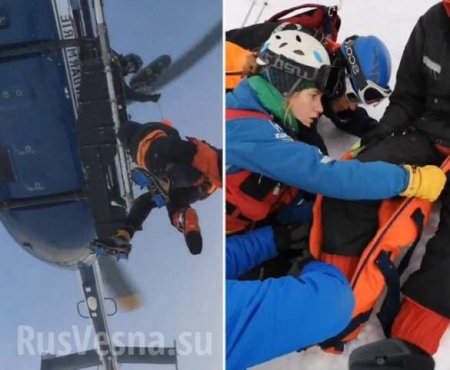Впечатляющие кадры: вертолёт спецотряда сел под углом на крутой склон горы, спасая пострадавшего лыжника (ФОТО, ВИДЕО)