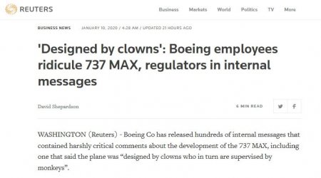 «Сконструирован клоунами»: полная переписка сотрудников Boeing, высмеивающих 737 МАХ (ФОТО)